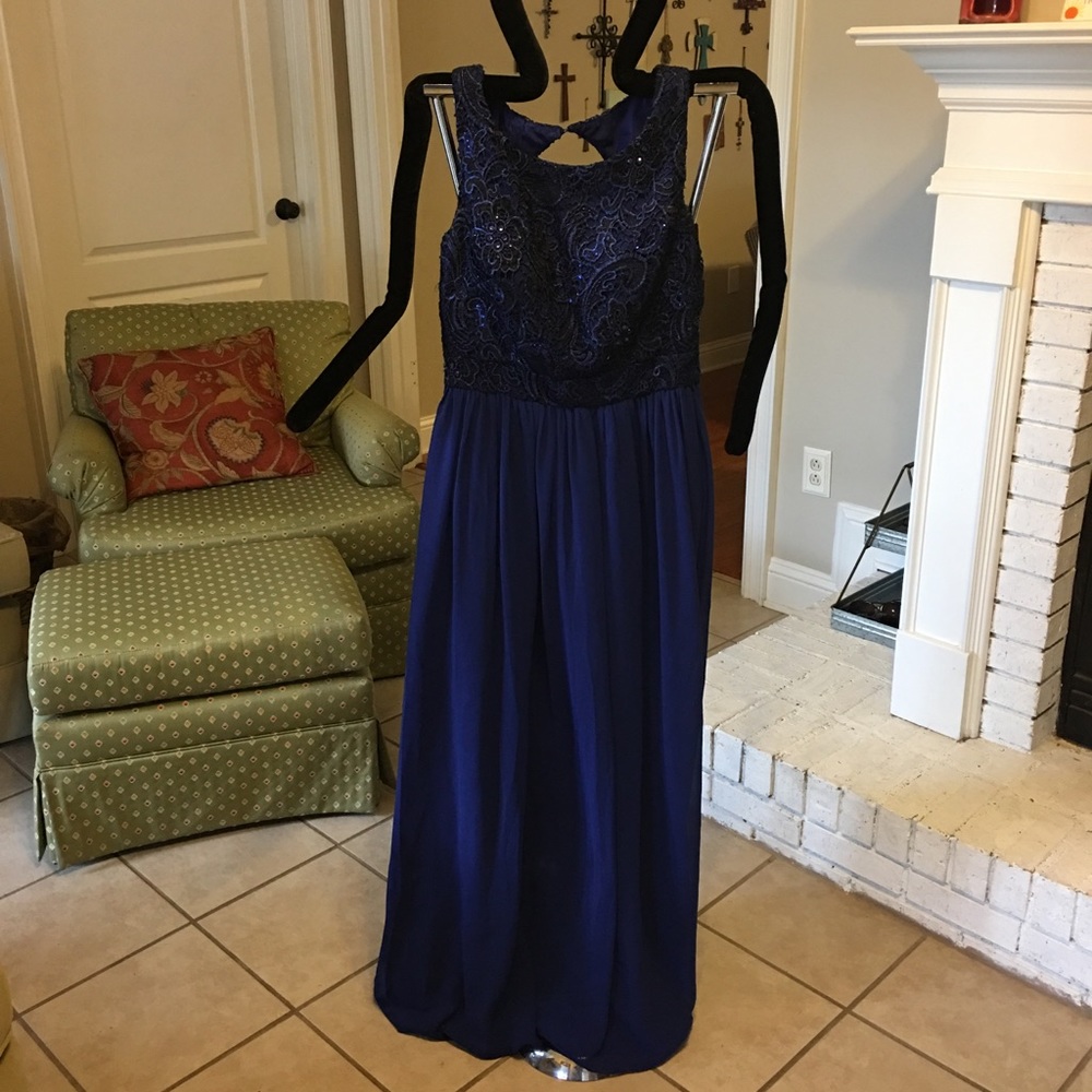 Long navy with lace bodice dress